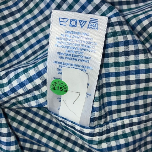 Chaps men’s medium Blue green/ White plaid Gingham long sleeve button up shirt - Picture 6 of 16